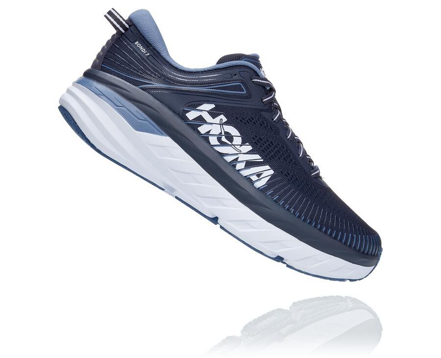 Hoka One One Running Shoes Mens Navy - Bondi 7 - 93207ZTGY